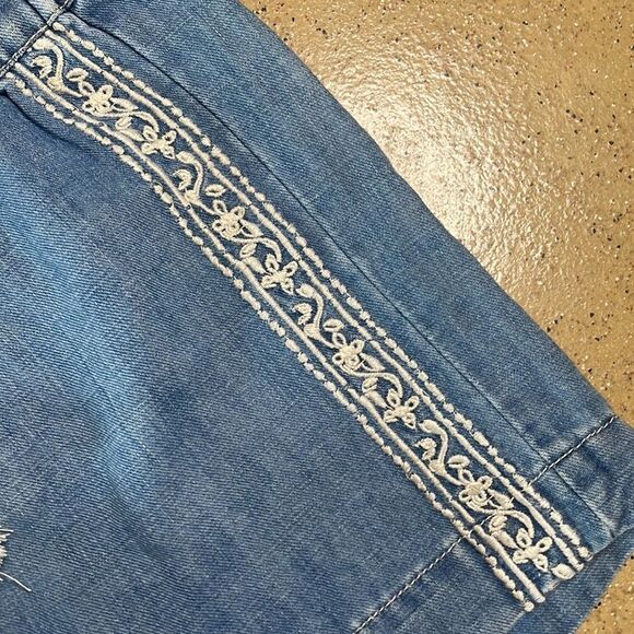 LOFT Linen Blend Chambray Embroidered Drawstring Shorts sz 28 / 6 - Picture 8 of 13